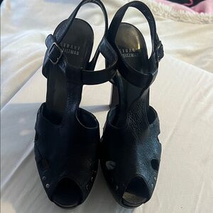 Stuart Weitzman Black Peep-Toe Heels
